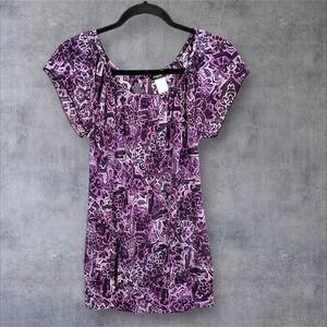 Julie's Closet Y2K Top Purple Large Blouse Grunge Cyber Geometric Tattoo VTG